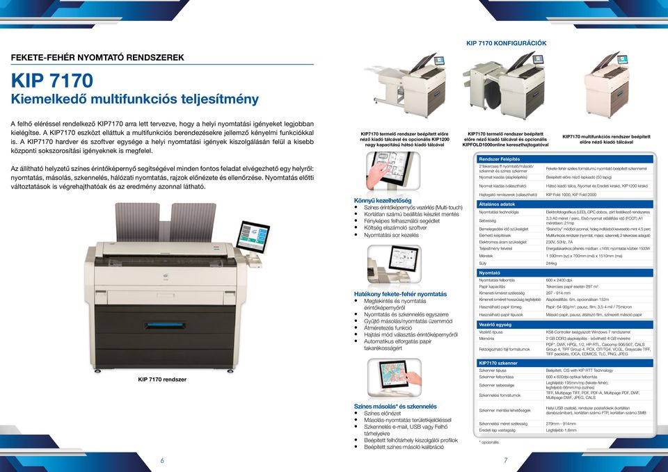 A KIP7170 hardver és szoftver egysége a helyi nyomtatási igények kiszolgálásán felül a kisebb központi sokszorosítási igényeknek is megfelel.