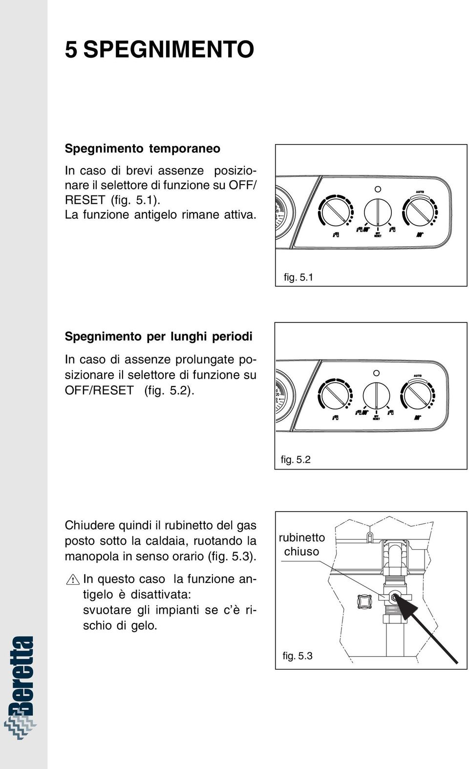 1 Spegnimento per lunghi periodi In caso di assenze prolungate posizionare il selettore di funzione su OFF/RESET (fig. 5.