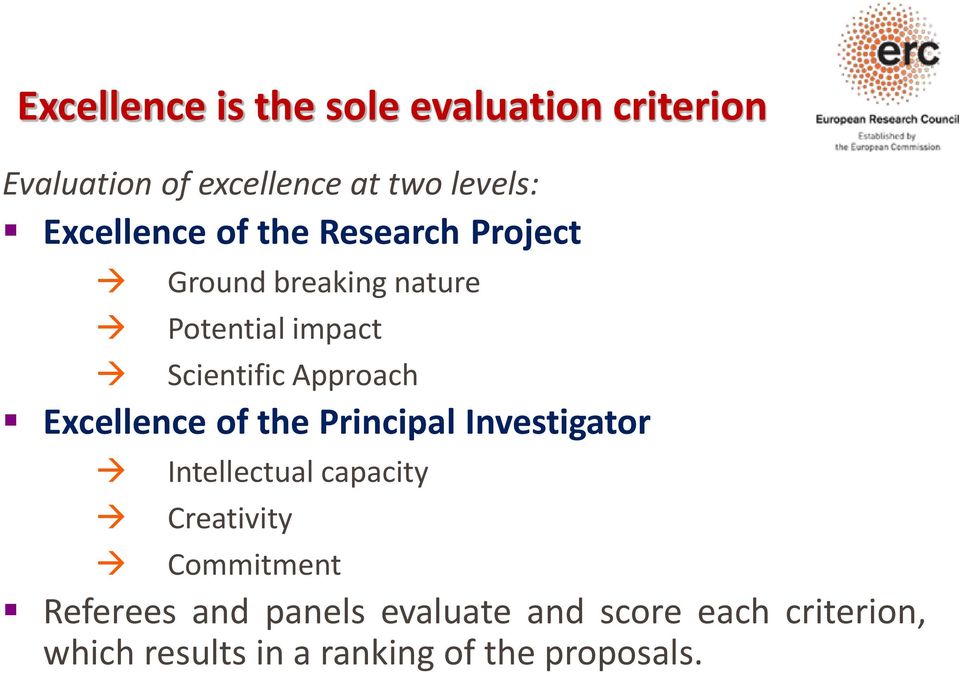 Approach Excellence of the Principal Investigator Intellectual capacity Creativity