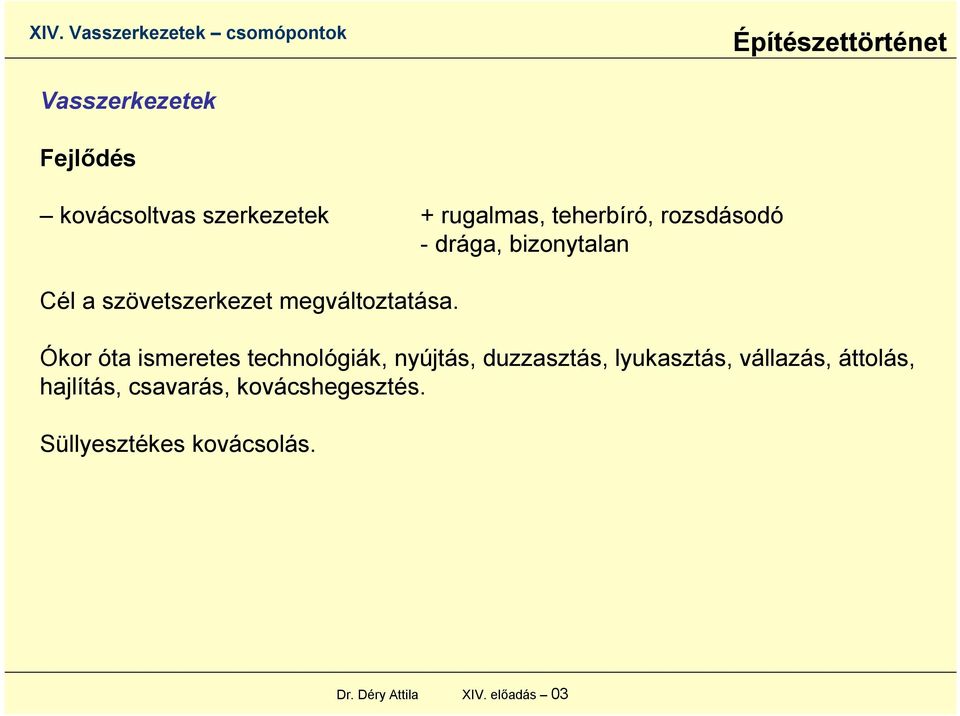 Ókor óta ismeretes technológiák, nyújtás, duzzasztás, lyukasztás, vállazás,