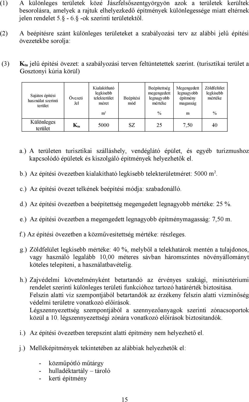 (2) A beépítésre szánt különleges területeket a szabályozási terv az alábbi jelű építési övezetekbe sorolja: (3) K tu jelű építési övezet: a szabályozási terven feltüntetettek szerint.