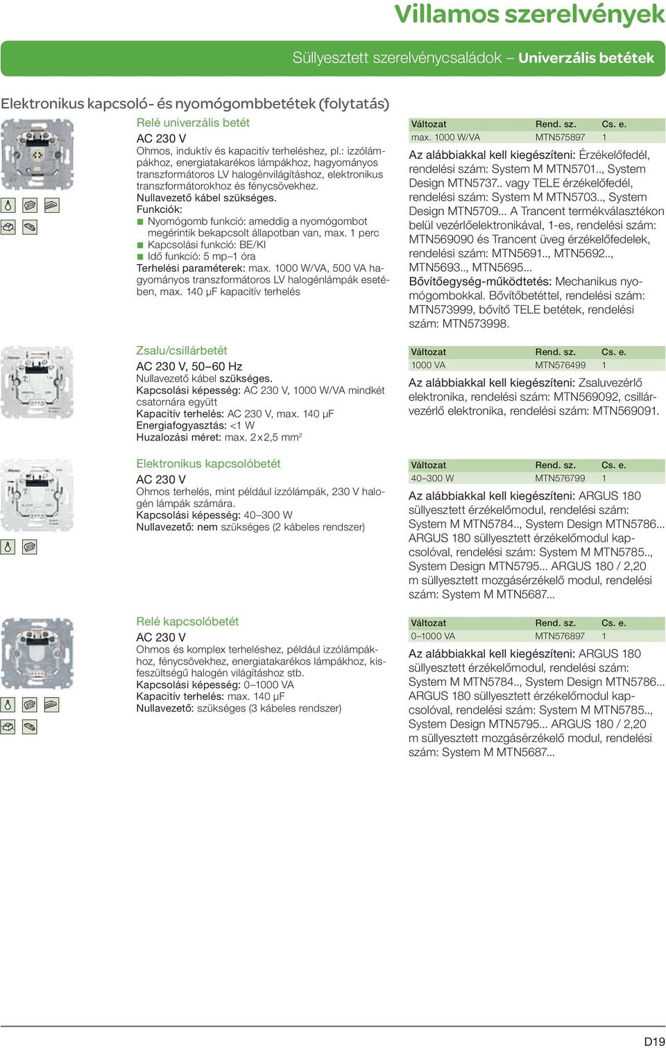 Funkciók: b Nyomógomb funkció: ameddig a nyomógombot megérintik bekapcsolt állapotban van, max. 1 perc b Kapcsolási funkció: BE/KI b Idő funkció: 5 mp 1 óra Terhelési paraméterek: max.