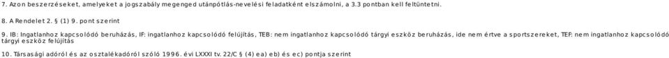 IB: Ingatlanhoz kapcsolódó beruházás, IF: ingatlanhoz kapcsolódó felújítás, TEB: nem ingatlanhoz kapcsolódó tárgyi eszköz beruházás,