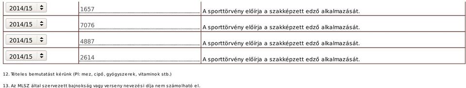 12. Tételes bemutatást kérünk (Pl: mez, cipő, gyógyszerek, vitaminok stb.) 13.