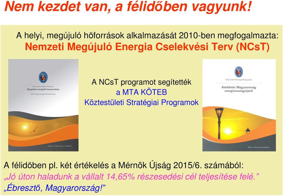 Cselekvési Terv (NCsT) A NCsT programot segítették a MTA KÖTEB Köztestületi Stratégiai