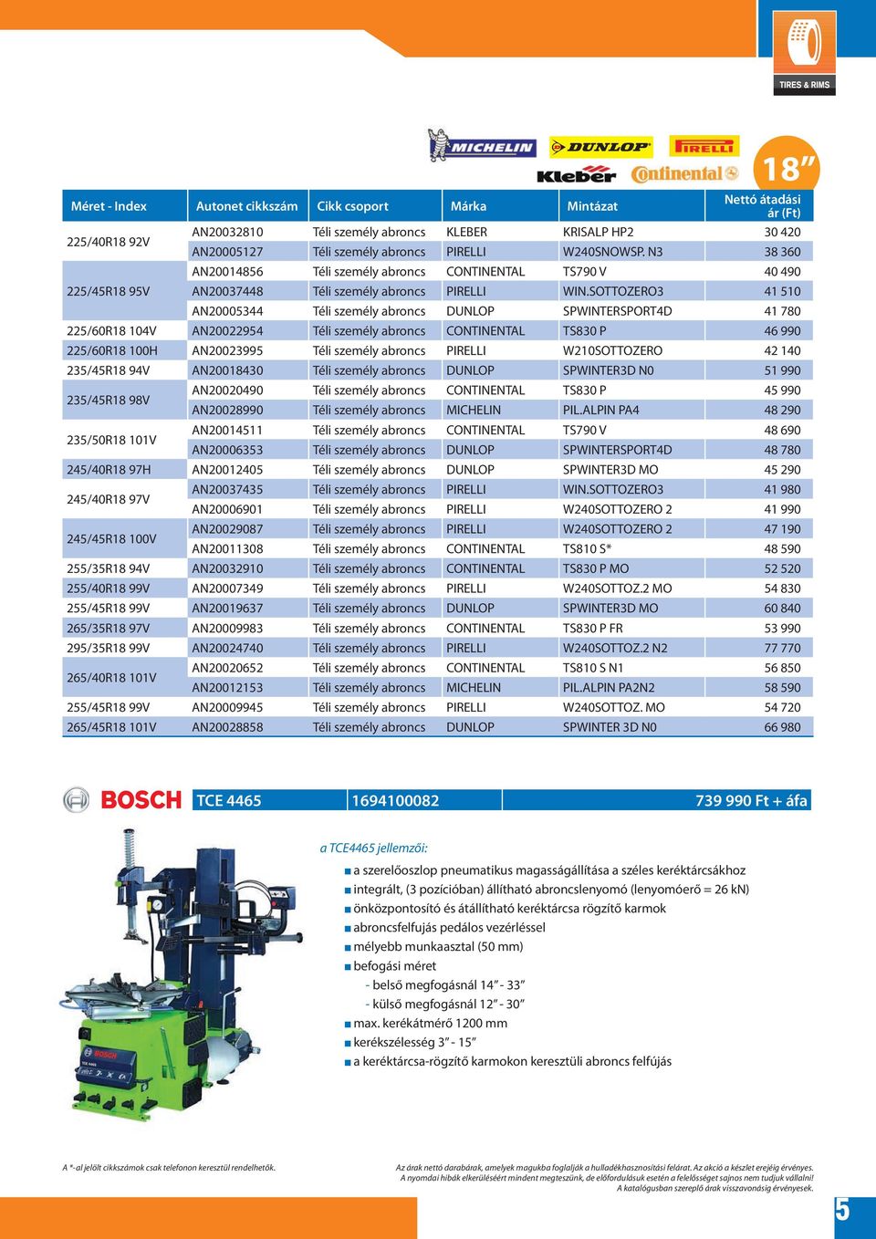 SOTTOZERO3 41 510 AN20005344 Téli személy abroncs DUNLOP SPWINTERSPORT4D 41 780 225/60R18 104V AN20022954 Téli személy abroncs CONTINENTAL TS830 P 46 990 225/60R18 100H AN20023995 Téli személy