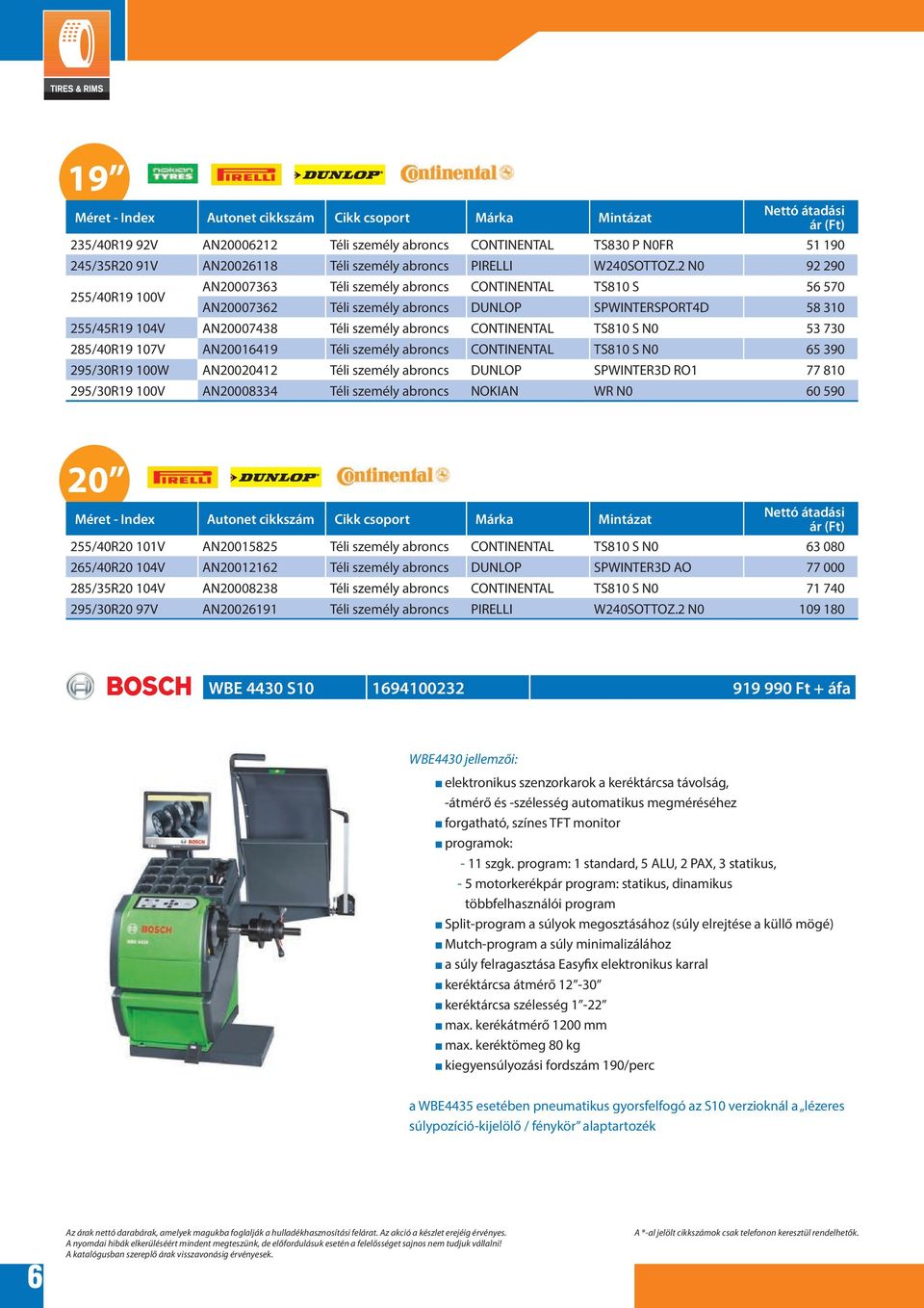 CONTINENTAL TS810 S N0 53 730 285/40R19 107V AN20016419 Téli személy abroncs CONTINENTAL TS810 S N0 65 390 295/30R19 100W AN20020412 Téli személy abroncs DUNLOP SPWINTER3D RO1 77 810 295/30R19 100V