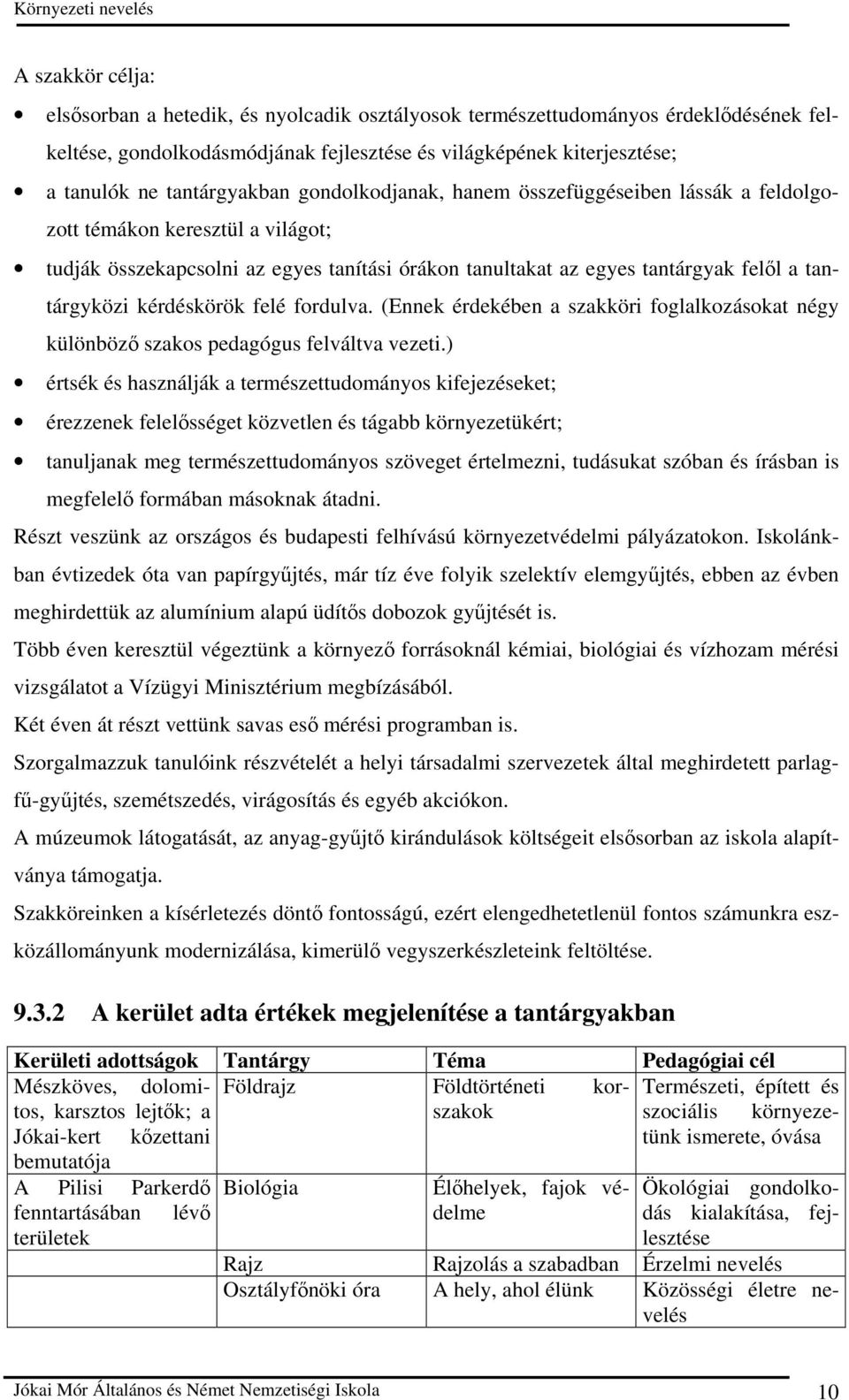 tantárgyközi kérdéskörök felé fordulva. (Ennek érdekében a szakköri foglalkozásokat négy különbözı szakos pedagógus felváltva vezeti.