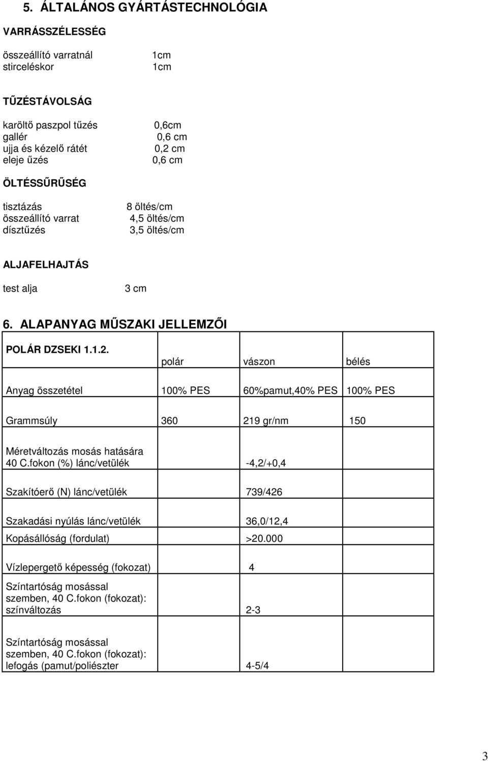 polár vászon bélés Anyag összetétel 100% PES 60%pamut,40% PES 100% PES Grammsúly 360 219 gr/nm 150 Méretváltozás mosás hatására 40 C.