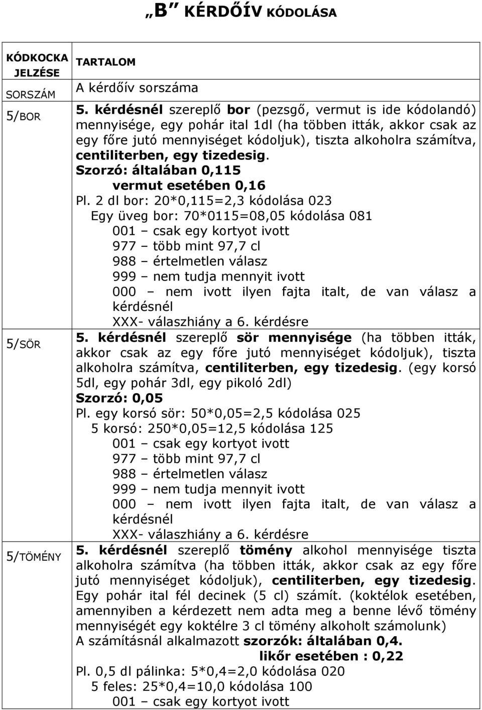 egy tizedesig. Szorzó: általában 0,115 vermut esetében 0,16 Pl.