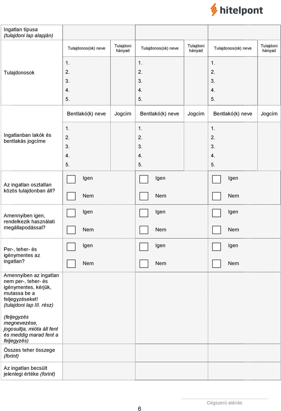 Amennyiben igen, rendelkezik használati megállapodással? Per-, teher- és igénymentes az ingatlan?