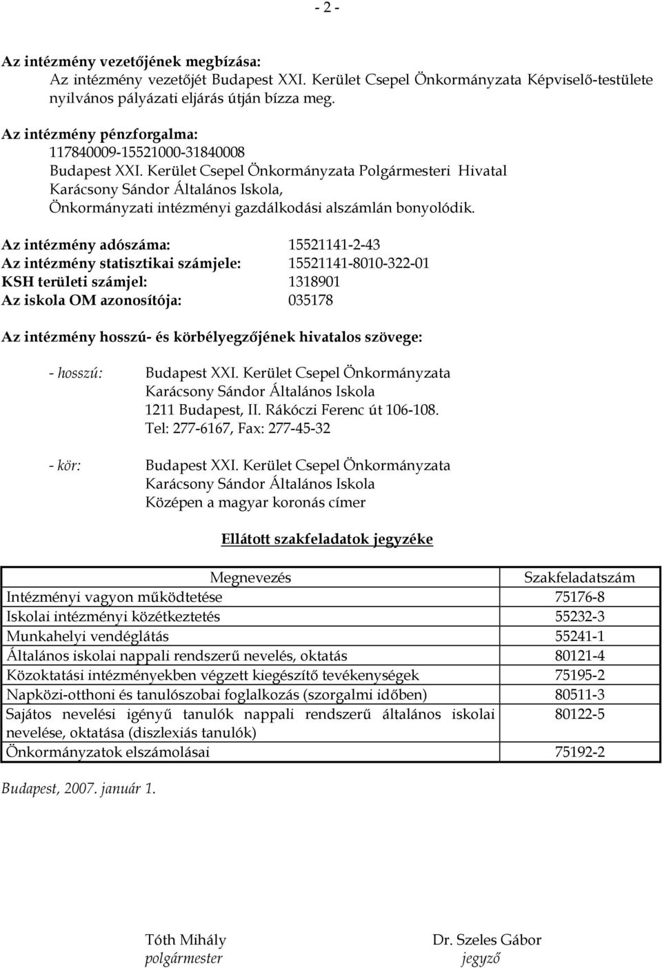 Kerület Csepel Önkormányzata Polgármesteri Hivatal Karácsony Sándor Általános Iskola, Önkormányzati intézményi gazdálkodási alszámlán bonyolódik.