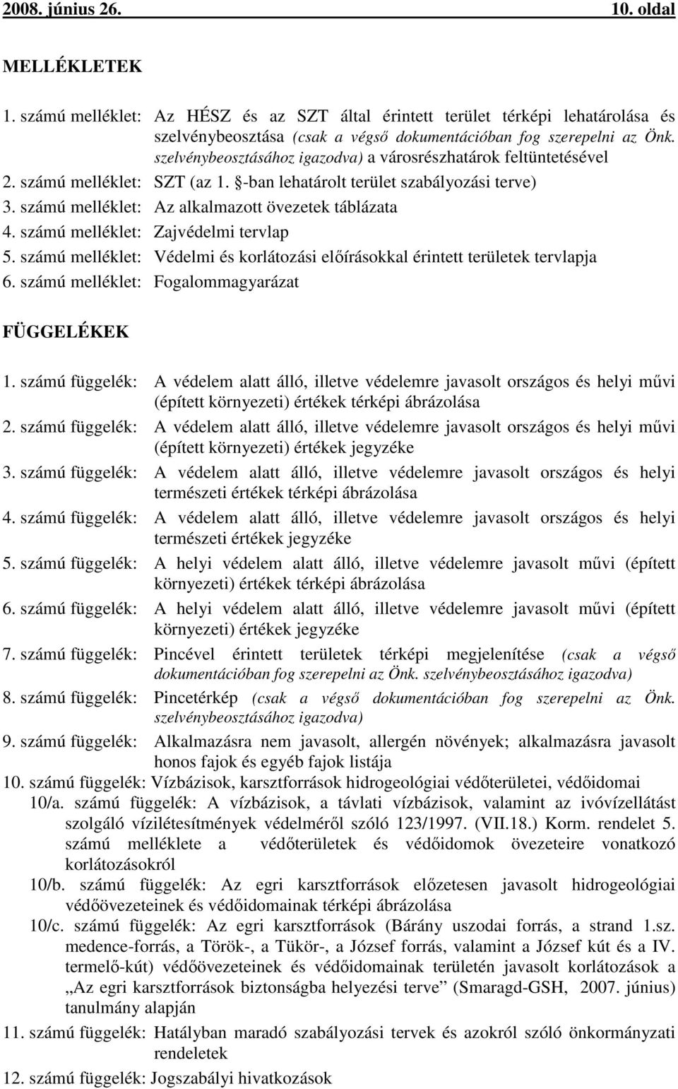 számú melléklet: Zajvédelmi tervlap 5. számú melléklet: Védelmi és korlátozási előírásokkal érintett területek tervlapja 6. számú melléklet: Fogalommagyarázat FÜGGELÉKEK 1.