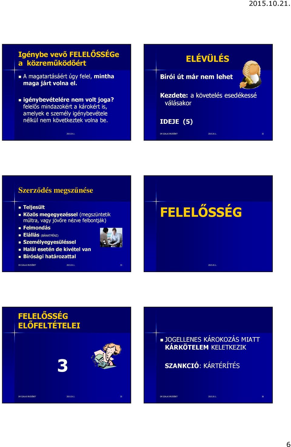 ELÉVÜLÉS Bírói út már nem lehet Kezdete: a követelés esedékessé válásakor IDEJE (5) 32 Szerződés megszűnése Teljesült Közös megegyezéssel (megszüntetik