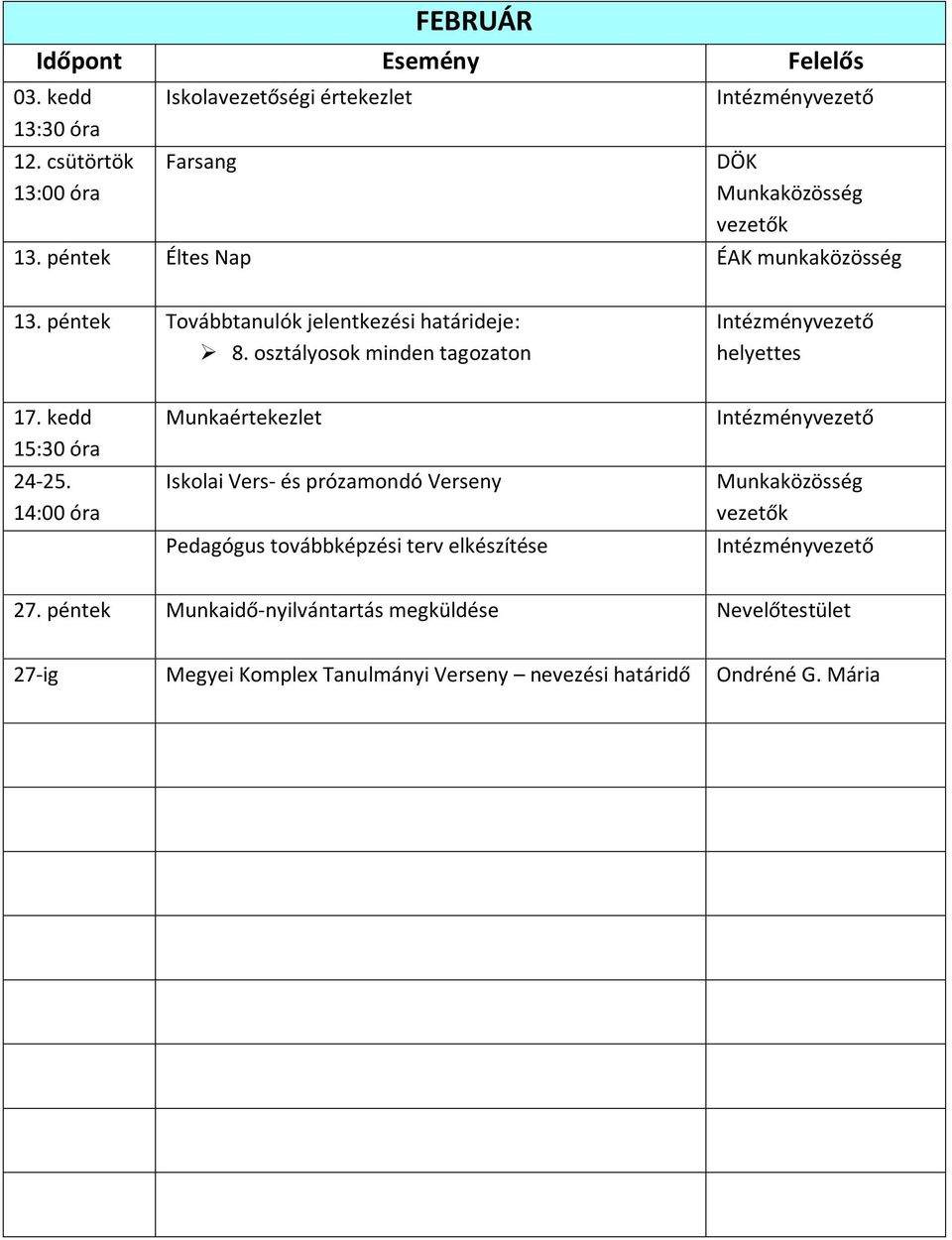 osztályosok minden tagozaton 17. kedd 24-25.