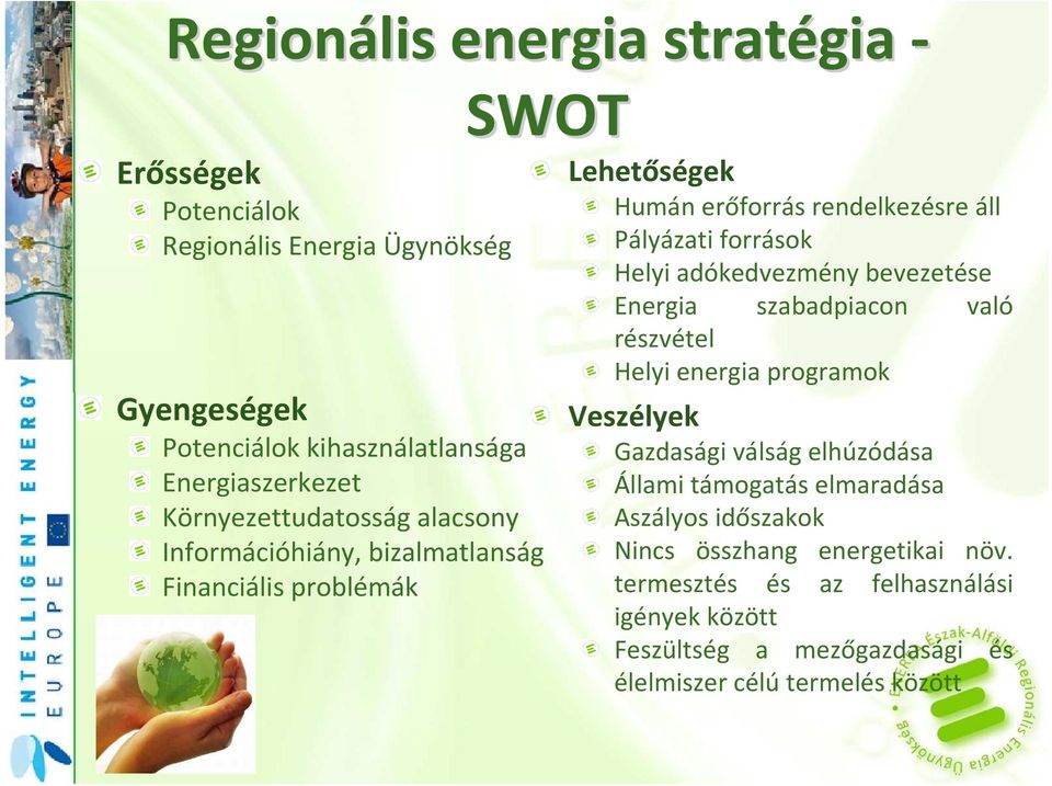 Helyi adókedvezmény bevezetése Energia szabadpiacon való részvétel Helyi energia programok Veszélyek Gazdasági válság elhúzódása Állami támogatás