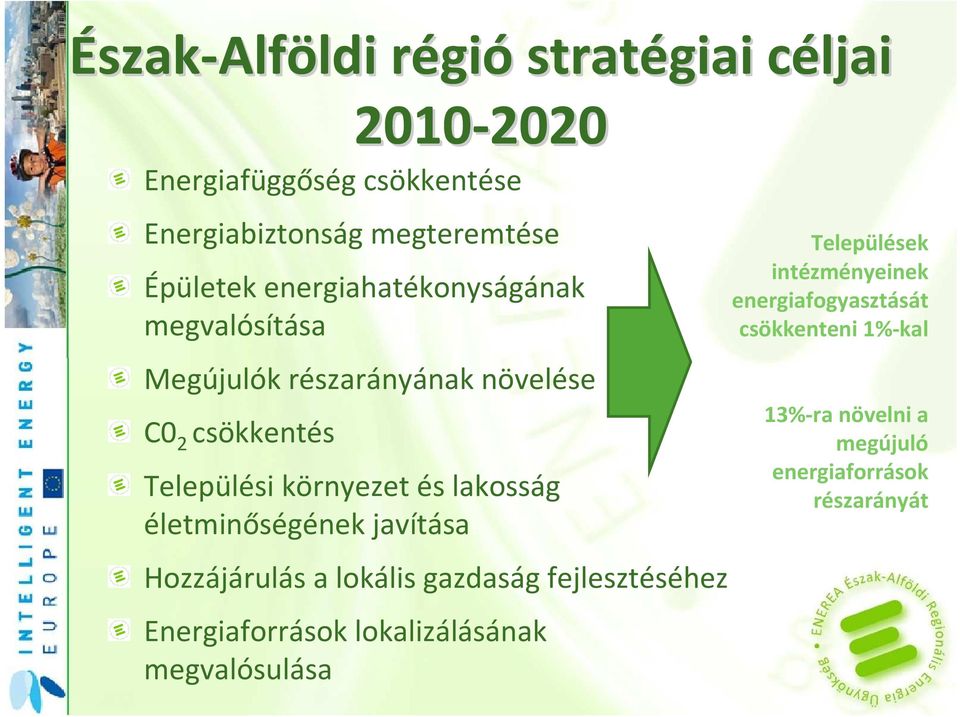 lakosság életminőségének javítása Hozzájárulás a lokális gazdaság fejlesztéséhez Energiaforrások lokalizálásának