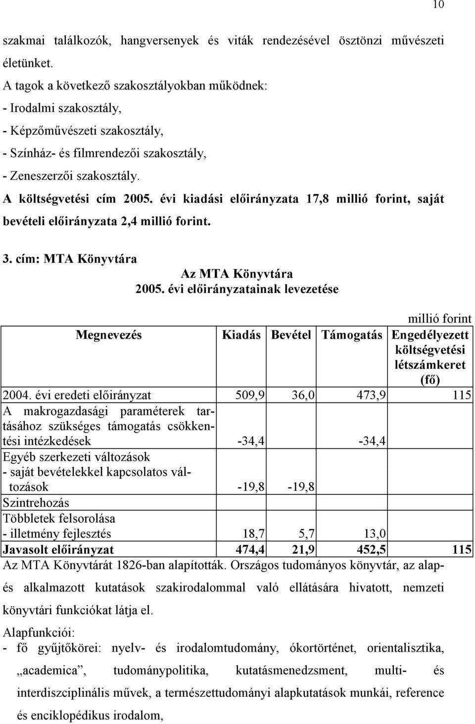 évi kiadási előirányzata 17,8, saját bevételi előirányzata 2,4. 3. cím: MTA Könyvtára Az MTA Könyvtára 2004.