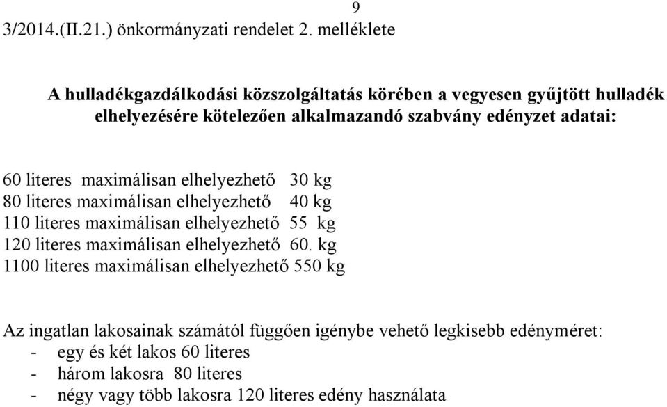 adatai: 60 literes maximálisan elhelyezhető 30 kg 80 literes maximálisan elhelyezhető 40 kg 110 literes maximálisan elhelyezhető 55 kg 120 literes