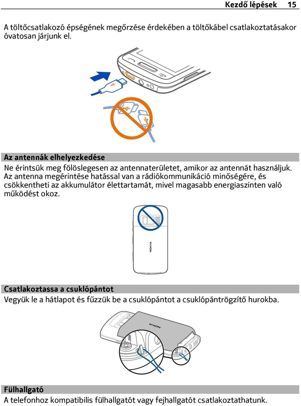 Az antenna megérintése hatással van a rádiókommunikáció minőségére, és csökkentheti az akkumulátor élettartamát, mivel magasabb energiaszinten