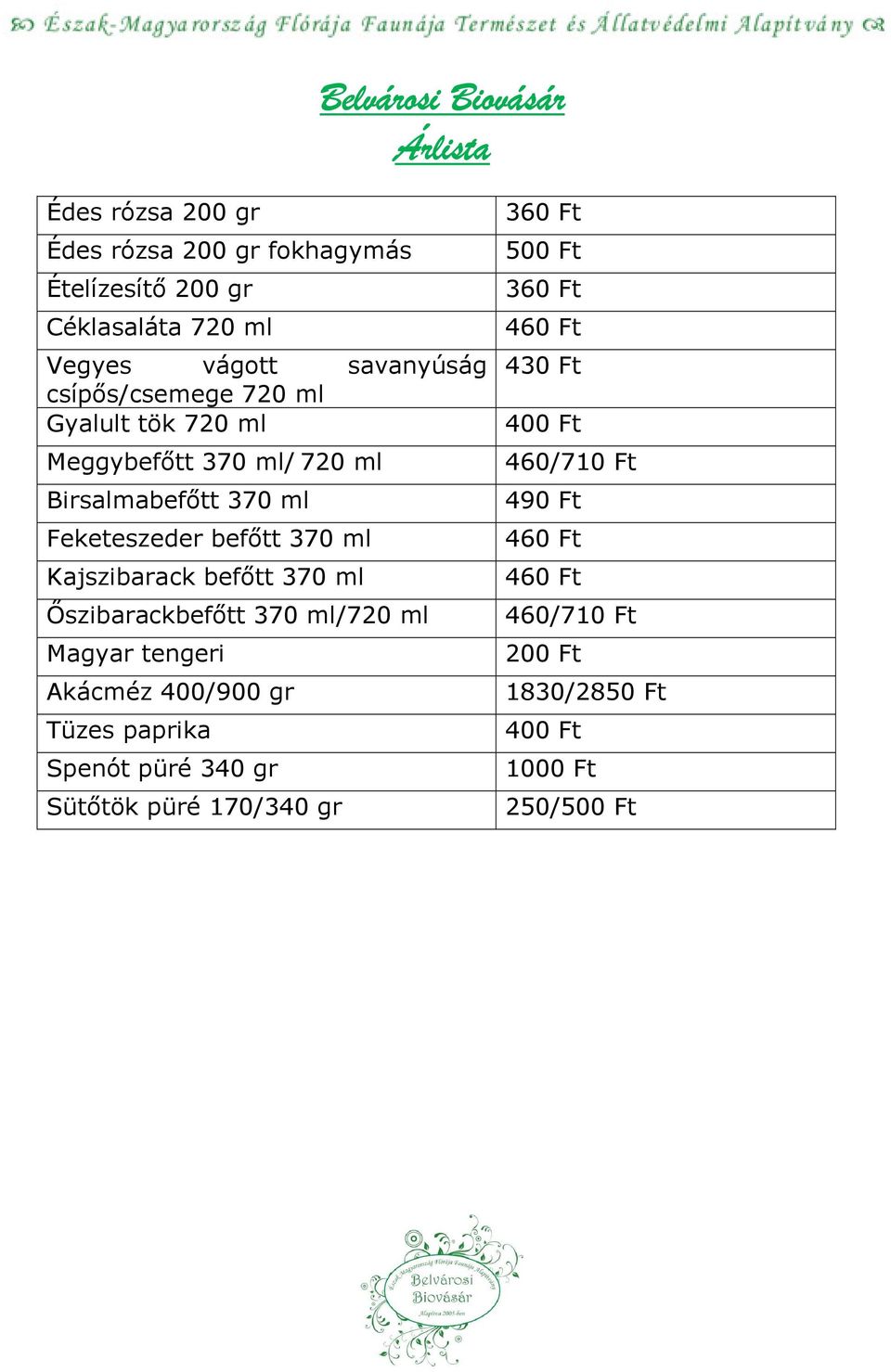 Kajszibarack befıtt 370 ml İszibarackbefıtt 370 ml/720 ml Magyar tengeri Akácméz 400/900 gr Tüzes paprika Spenót püré 340