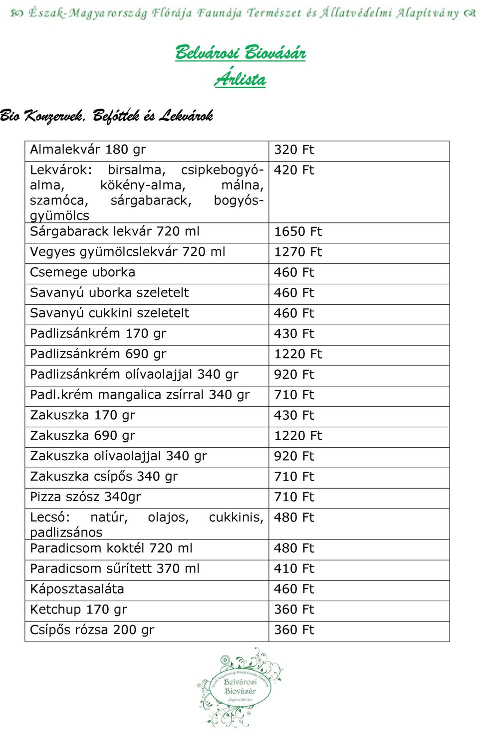 krém mangalica zsírral 340 gr Zakuszka 170 gr Zakuszka 690 gr Zakuszka olívaolajjal 340 gr Zakuszka csípıs 340 gr Pizza szósz 340gr Lecsó: natúr, olajos, cukkinis, padlizsános Paradicsom koktél