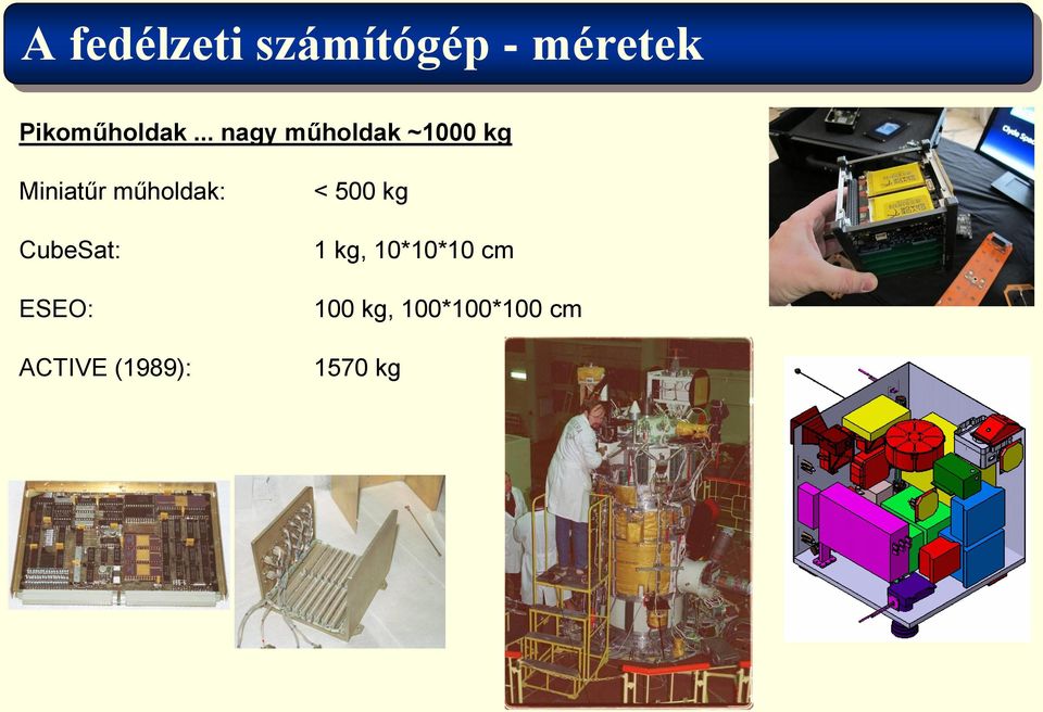 .. nagy műholdak ~1000 kg Miniatűr műholdak: