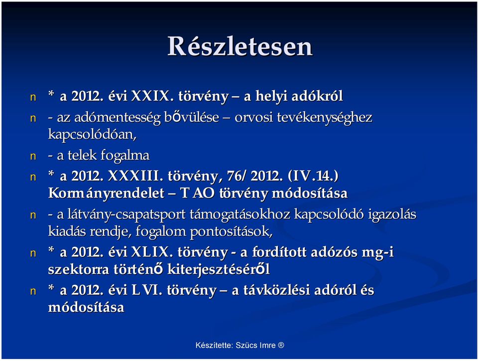 a 2012. XXXIII. törvt rvény, 76/2012. (IV.14.