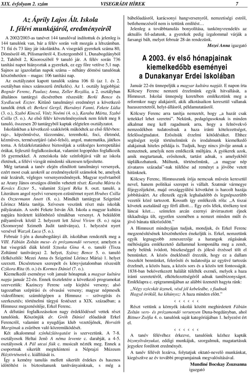 A visegrádi gyerekek száma 80, Dömösrl 46, Pilismarótról 4, Esztergomból 1, Dunabogdányból 2, Tahiból 2, Kisorosziból 9 tanuló jár.