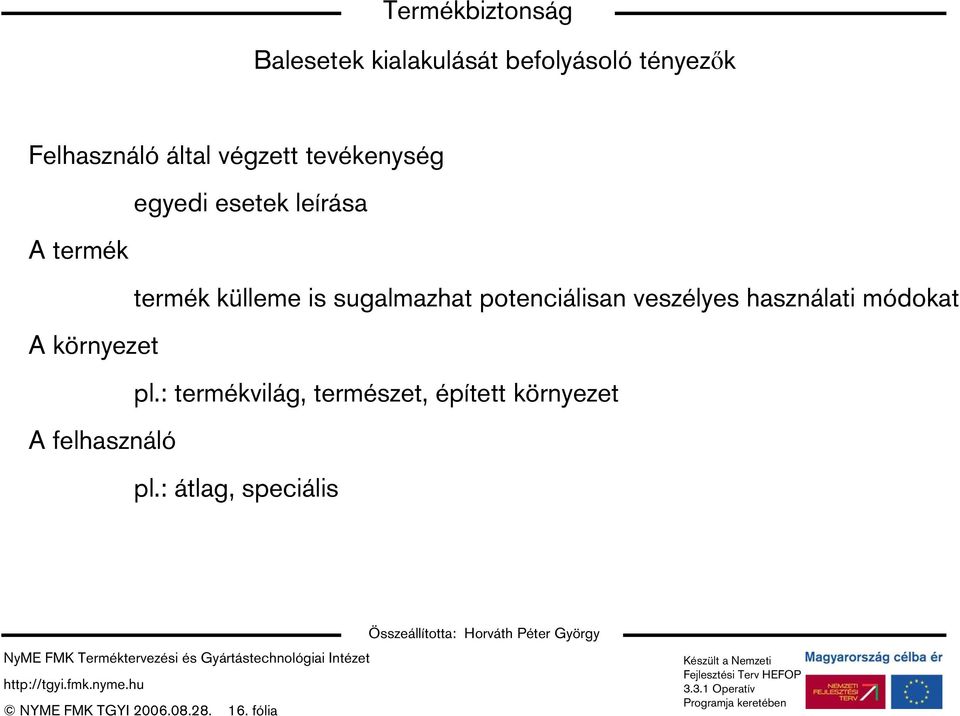 potenciálisan veszélyes használati módokat A környezet pl.