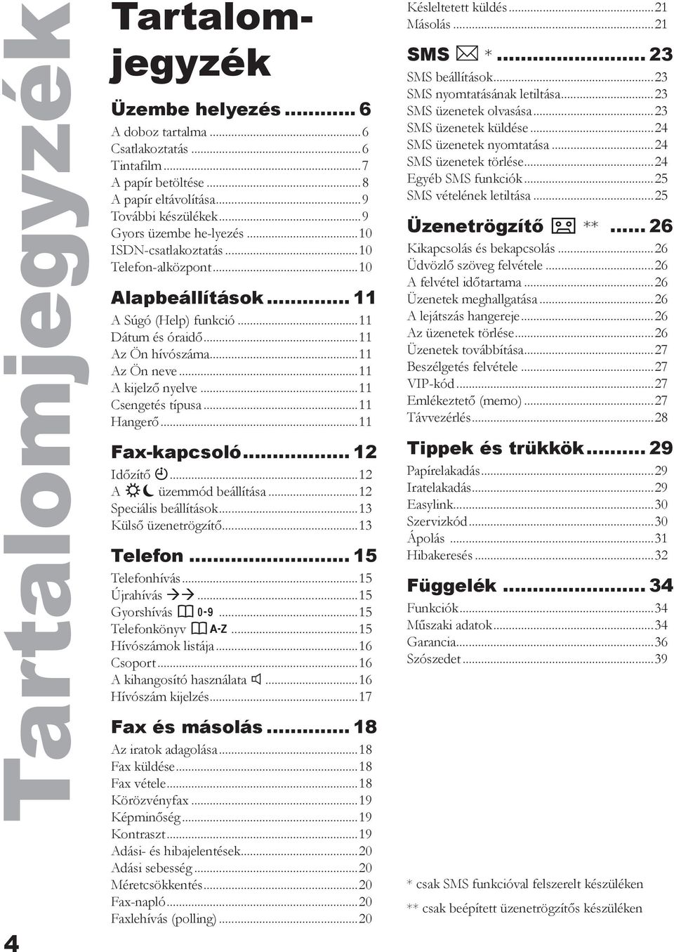 ..11 Hangerő...11 Fax-kapcsoló... 12 Időzítő U...12 A SM üzemmód beállítása...12 Speciális beállítások...13 Külső üzenetrögzítő...13 Telefon... 15 Telefonhívás...15 Újrahívás PP...15 Gyorshívás n.