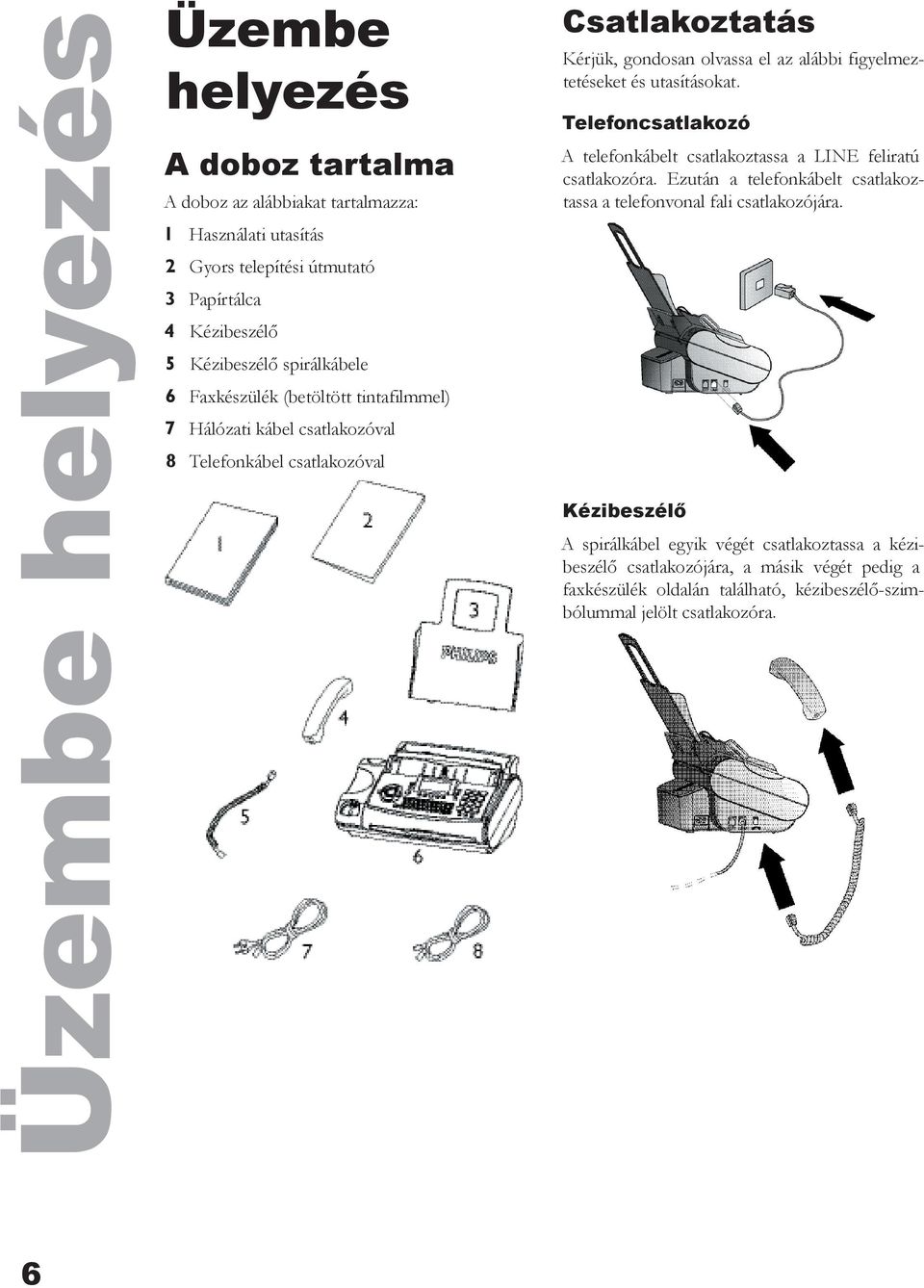 figyelmeztetéseket és utasításokat. Telefoncsatlakozó A telefonkábelt csatlakoztassa a LINE feliratú csatlakozóra.