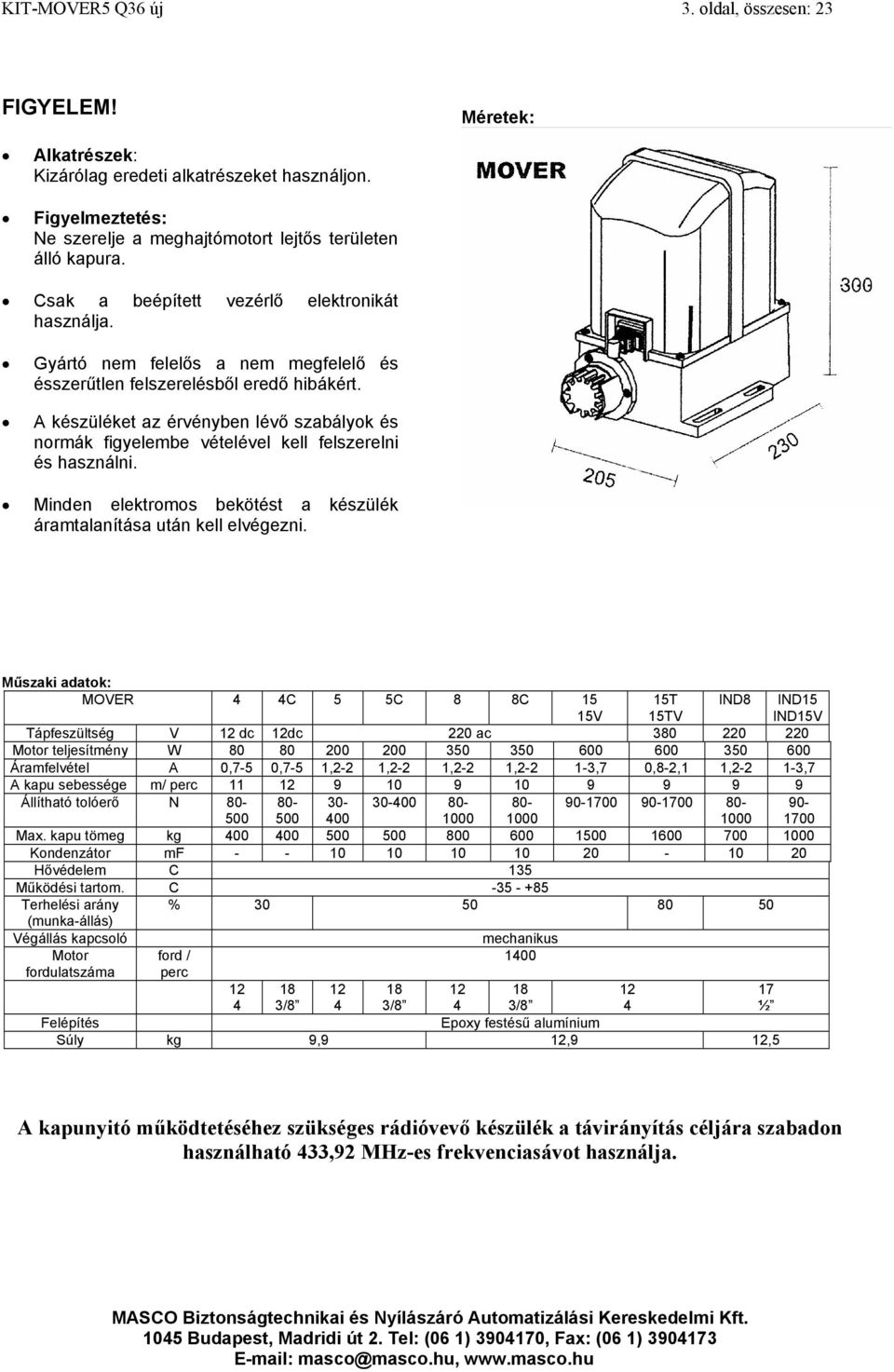 A készüléket az érvényben lévő szabályok és normák figyelembe vételével kell felszerelni és használni. Minden elektromos bekötést a készülék áramtalanítása után kell elvégezni.