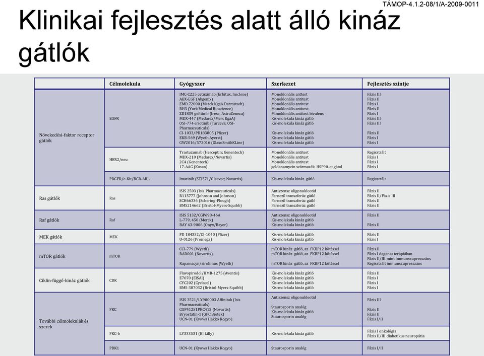 EKB-569 (Wyeth Ayerst) GW2016/572016 (GlaxoSmithKLine) Monoklonális anttest Monoklonális antitest Monoklonális antitest Monoklonális antitest Monoklonális antitest bivalens I I I HER2/neu Trastuzumab