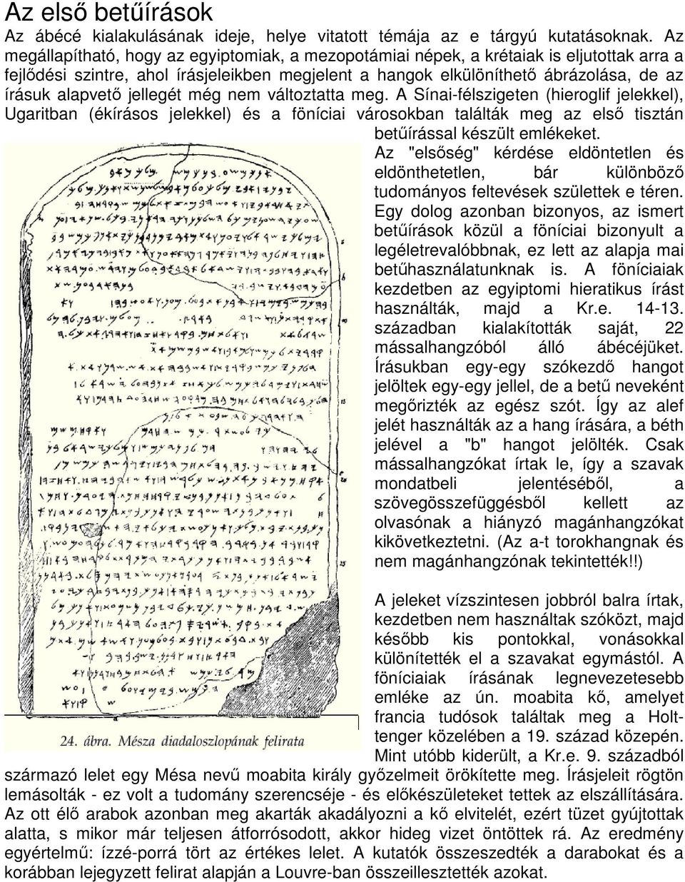 jellegét még nem változtatta meg. A Sínai-félszigeten (hieroglif jelekkel), Ugaritban (ékírásos jelekkel) és a föníciai városokban találták meg az elsı tisztán betőírással készült emlékeket.