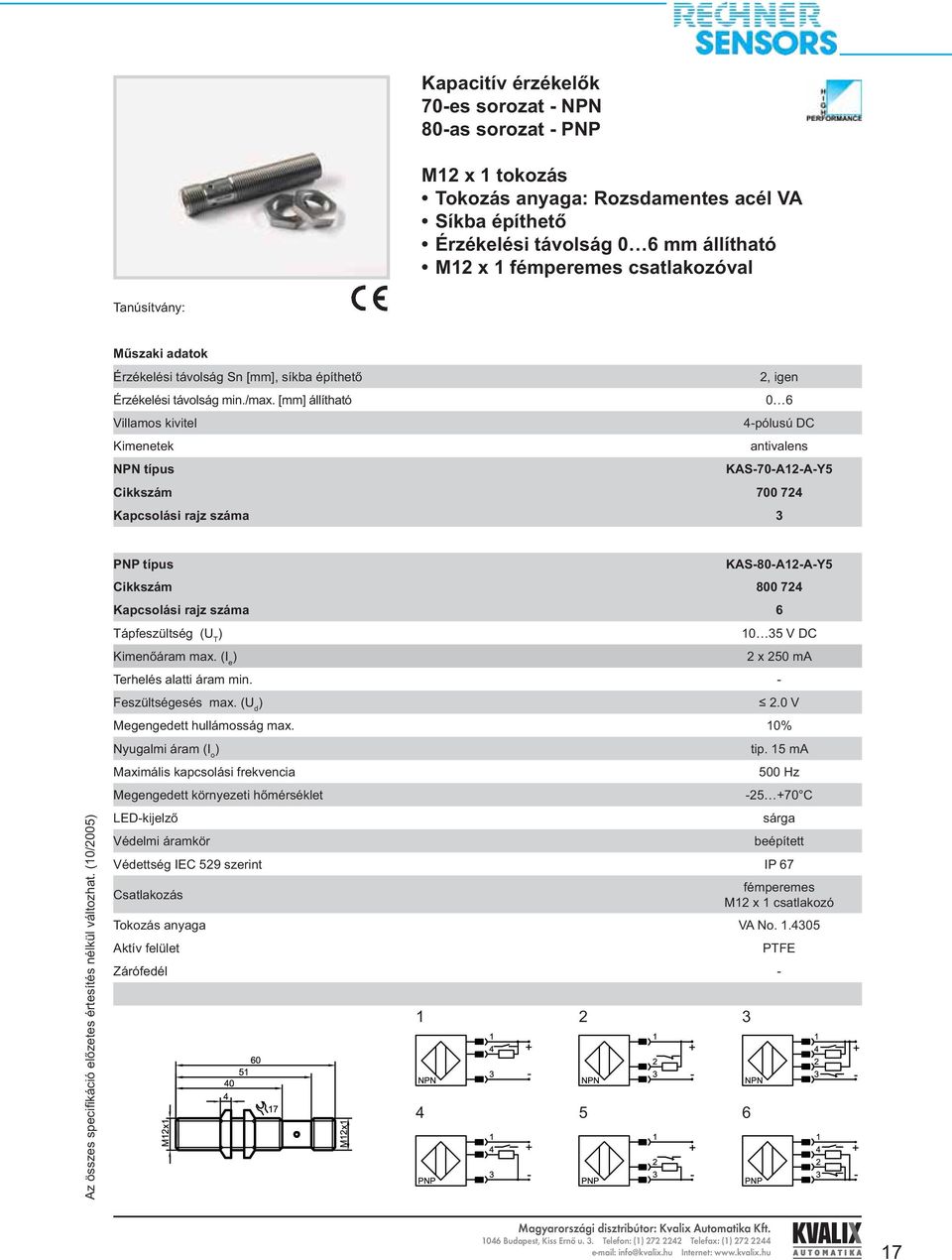 [mm] állítható 0 6 4-pólusú DC Kimenetek antivalens NPN típus KAS-70-A12-A-Y5 Cikkszám 700 724 Kapcsolási rajz száma 3 Az összes specifi káció előzetes értesítés nélkül változhat.