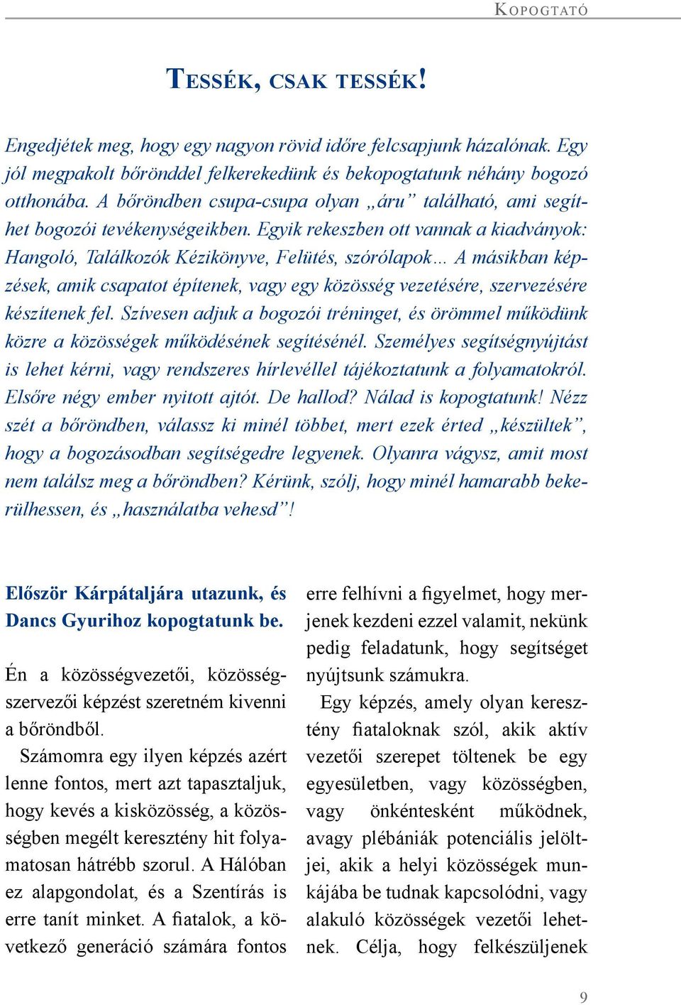 Egyik rekeszben ott vannak a kiadványok: Hangoló, Találkozók Kézikönyve, Felütés, szórólapok A másikban képzések, amik csapatot építenek, vagy egy közösség vezetésére, szervezésére készítenek fel.