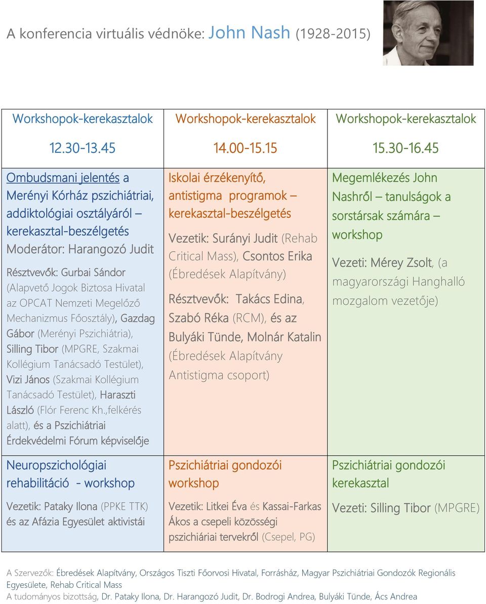 Nemzeti Megelőző Mechanizmus Főosztály), Gazdag Gábor (Merényi Pszichiátria), Silling Tibor (MPGRE, Szakmai Kollégium Tanácsadó Testület), Vizi János (Szakmai Kollégium Tanácsadó Testület), Haraszti