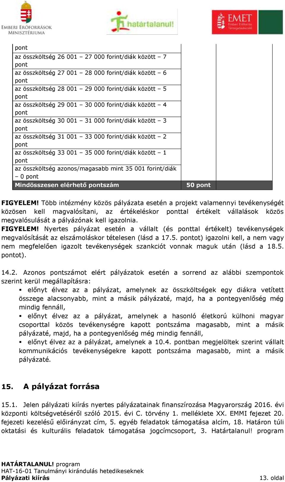 forint/diák 0 Mindösszesen elérhető szám 50 FIGYELEM!