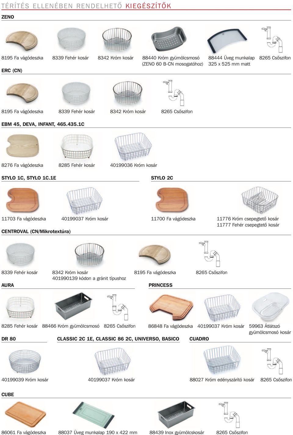 1E STYLO 2C 11703 Fa vágódeszka 40199037 Króm kosár CENTROVAL (CN/Mikrotextúra) 11700 Fa vágódeszka 11776 Króm csepegtetô kosár 11777 Fehér csepegtetô kosár 8339 Fehér kosár 8342 Króm kosár 8195 Fa
