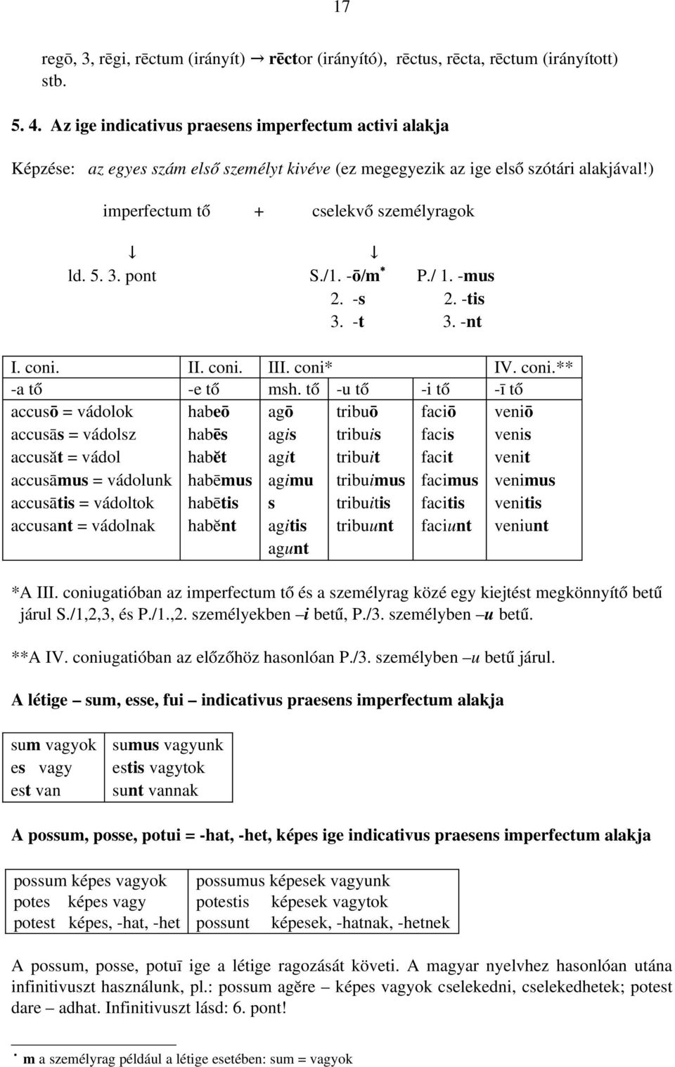 pont S./1. ō/m P./ 1. mus 2. s 2. tis 3. t 3. nt I. coni. II. coni. III. coni* IV. coni.** a tő e tő msh.