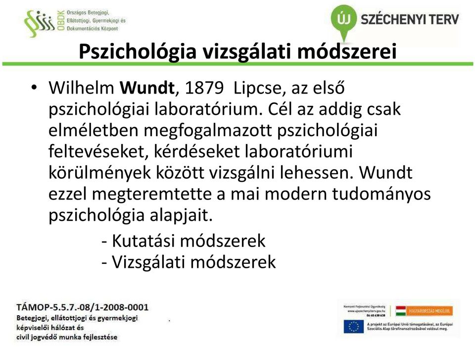 Cél az addig csak elméletben megfogalmazott pszichológiai feltevéseket, kérdéseket