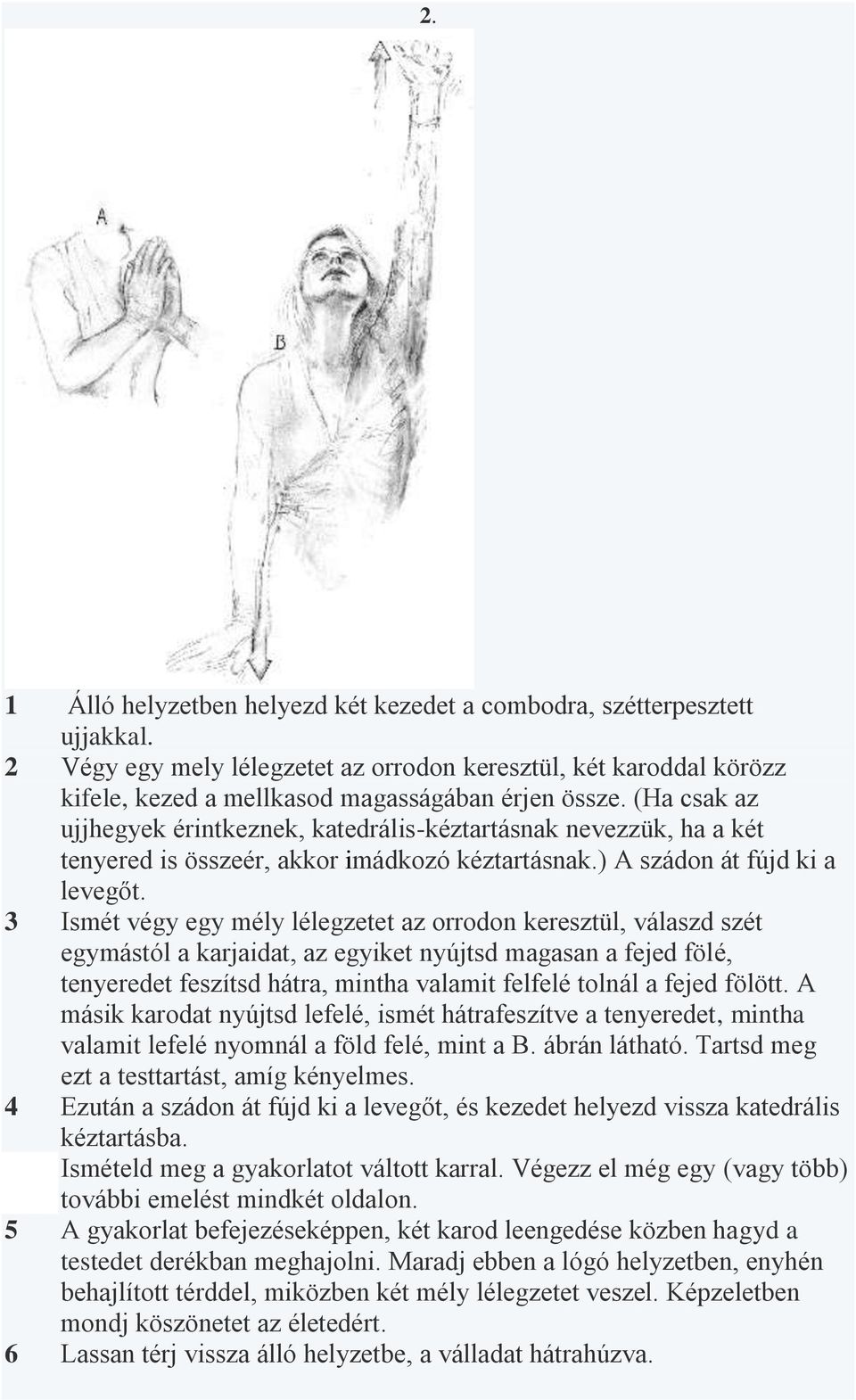 3 Ismét végy egy mély lélegzetet az orrodon keresztül, válaszd szét egymástól a karjaidat, az egyiket nyújtsd magasan a fejed fölé, tenyeredet feszítsd hátra, mintha valamit felfelé tolnál a fejed