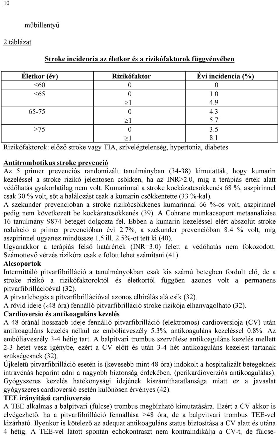 kezeléssel a stroke rizikó jelentősen csökken, ha az INR>2.0, míg a terápiás érték alatt védőhatás gyakorlatilag nem volt.