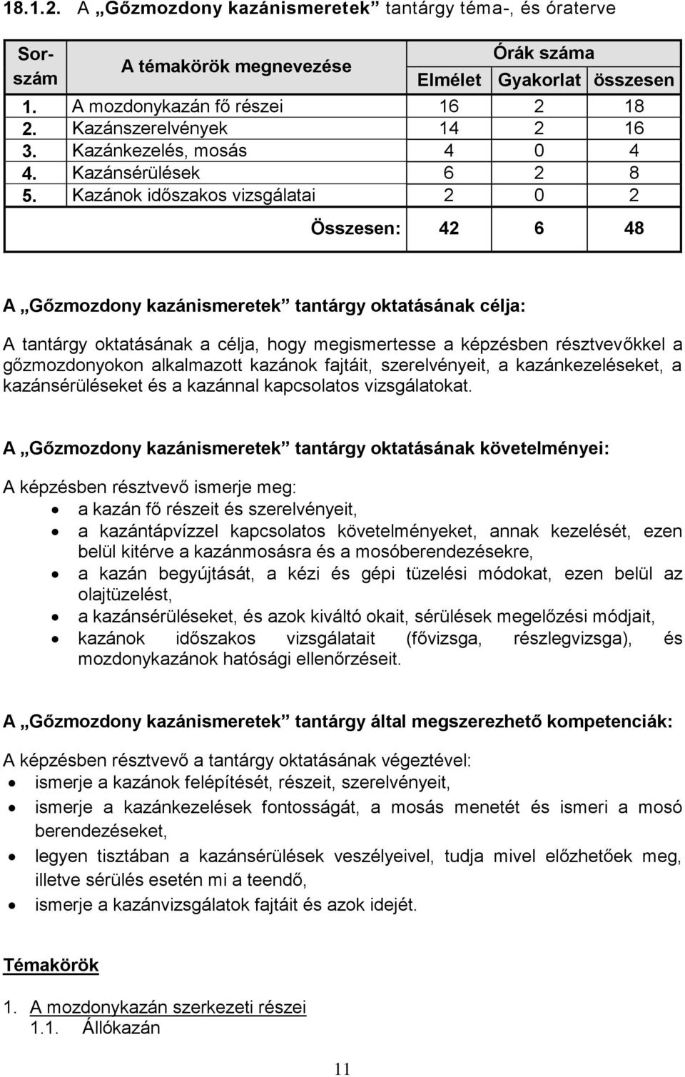 Kazánok időszakos vizsgálatai 2 0 2 Összesen: 42 6 48 A Gőzmozdony kazánismeretek tantárgy oktatásának célja: A tantárgy oktatásának a célja, hogy megismertesse a képzésben résztvevőkkel a