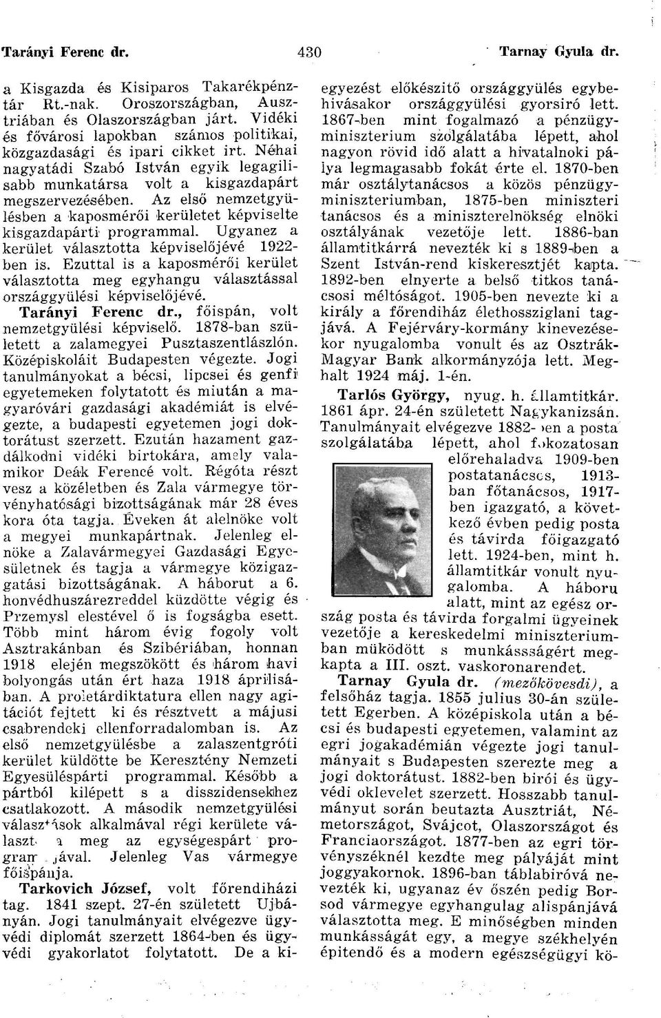 Az első nemzetgyűlésben a kaposmérői kerületet képviselte kisgazdapárti programmal. Ugyanez a kerület választotta képviselőjévé 1922- ben is.