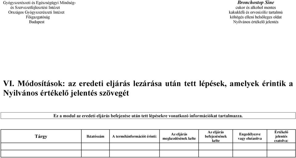 modul az eredeti eljárás befejezése után tett lépésekre vonatkozó információkat tartalmazza.