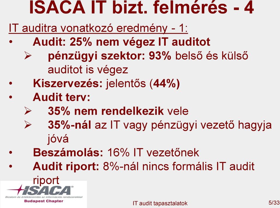 pénzügyi szektor: 93% belső és külső auditot is végez Kiszervezés: jelentős (44%)