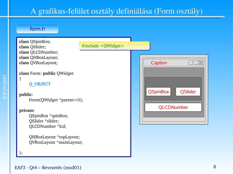 <QWidget> Caption lcd projekt class Form: public QWidget Q_OBJECT public: Form(QWidget *parent=0);