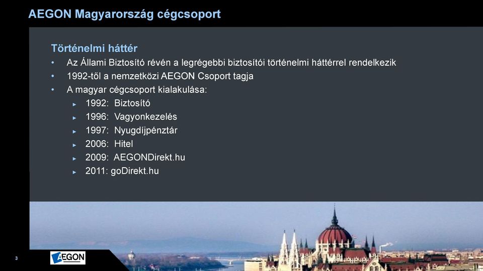 AEGON Csoport tagja A magyar cégcsoport kialakulása: 1992: Biztosító 1996: